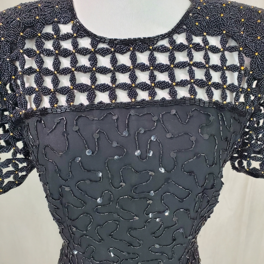 Vintage 100% Silk Robert Anthony Beaded Great Gatsby Inspired Cocktail Dress - Picture 8 of 15